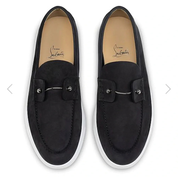 Christian Louboutin Chambeliboat Suede Slip On Boat Shoe Men's, Silver Bar Pin - Picture 1 of 9